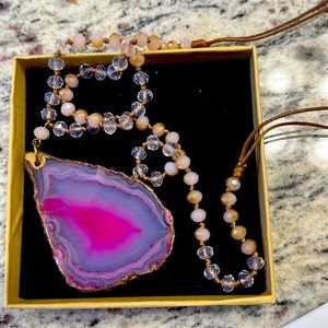Gem/ rock pink long necklace